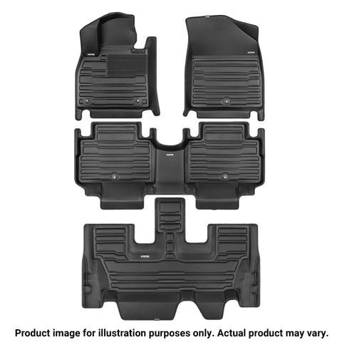 A set of black TuxMat car floor mats for Hyundai Santa Fe models.